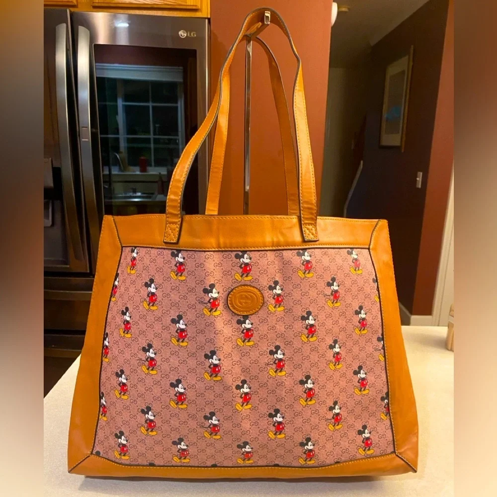 PURSE: Beige & Tan Large Tote w/Characters, EUC